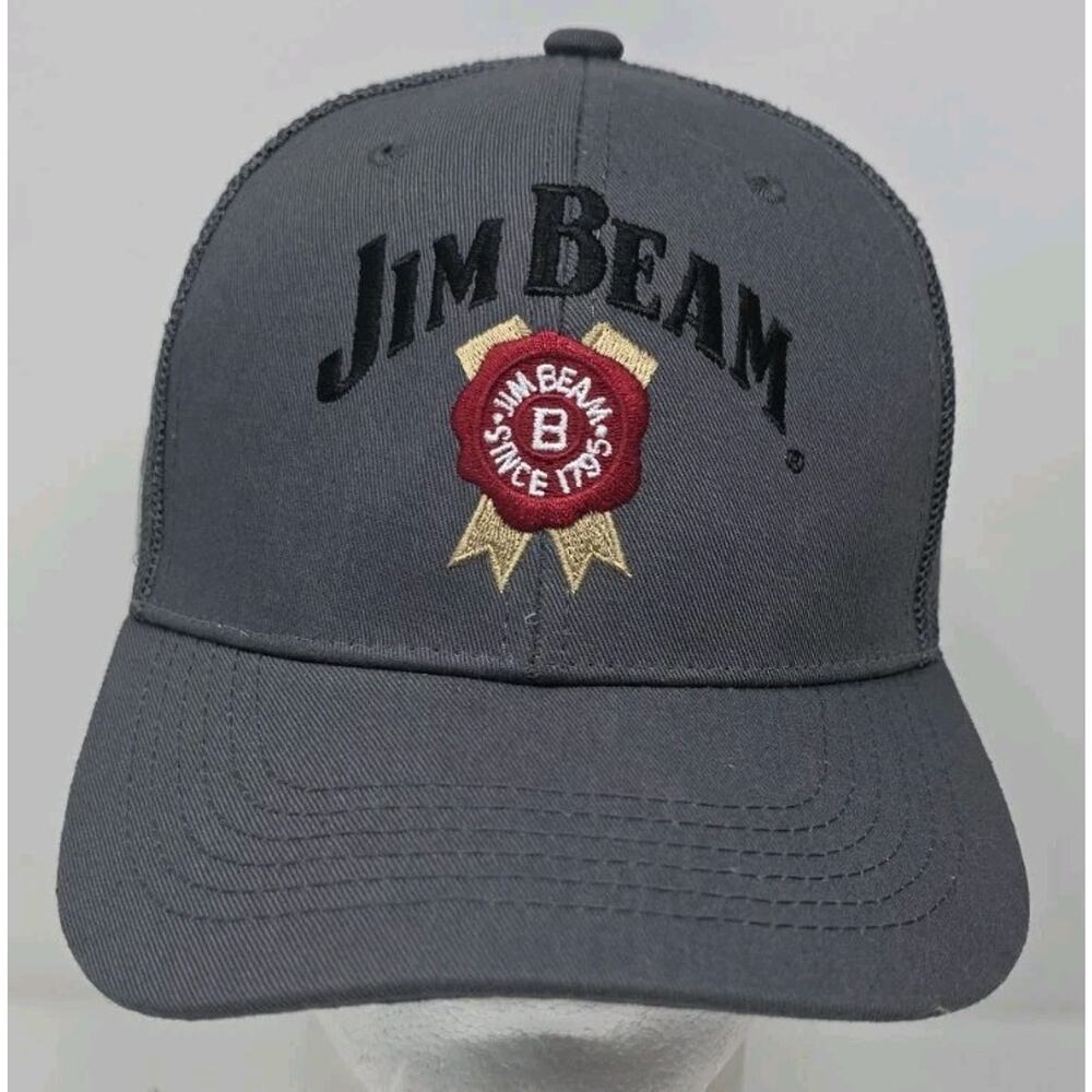 Jim Beam Trucker Hat Cap Gray Logo Snapback Mesh Whiskey Bourbon NWOT